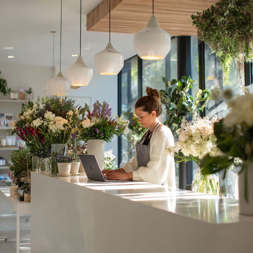 Female florist check her simple html website smb owner 2